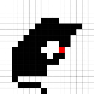 Pixel gif of a black cat licking its tongue and stretching